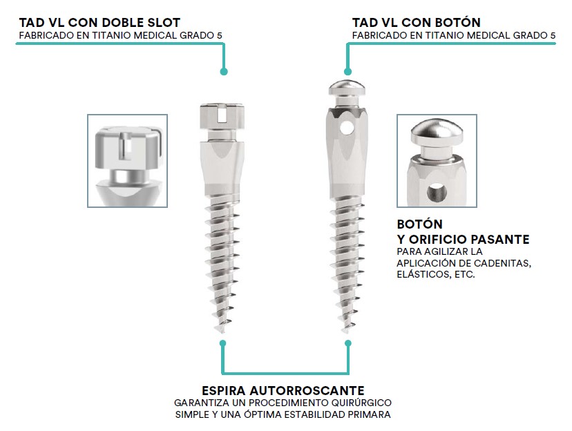 TAD VL mini tornillos anclaje fijo vestibular o lingual LEONE 